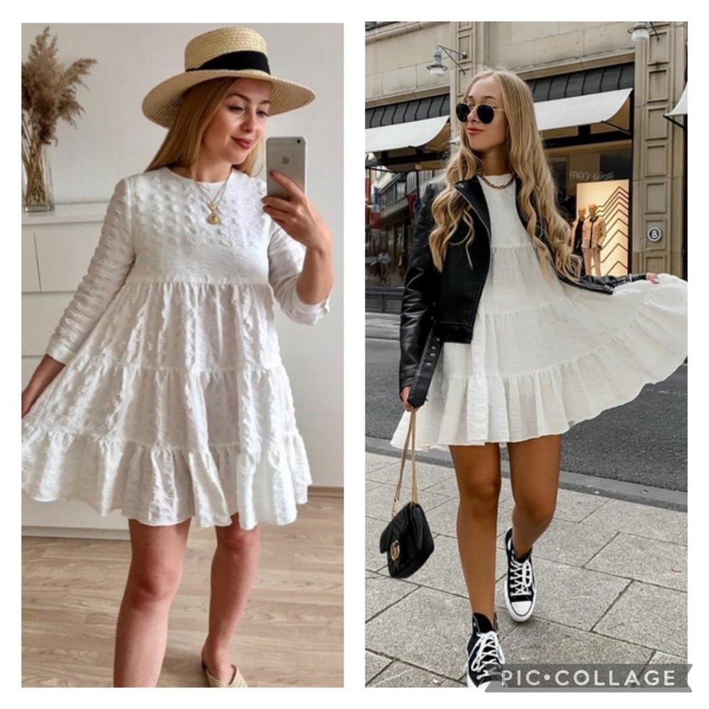 Zara Bloggers Fave “Sharon” Textured Tiered Babydoll White Dress